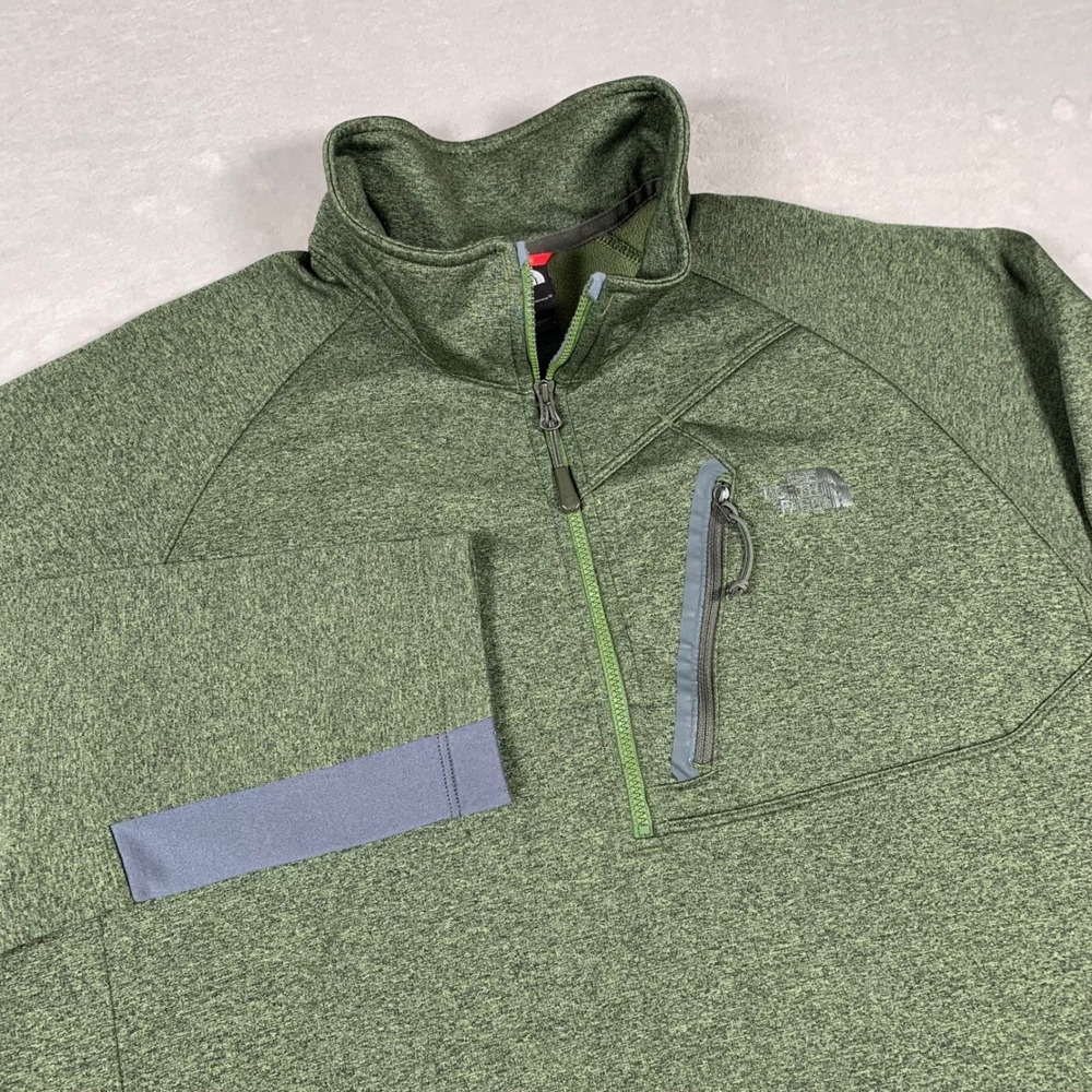 The North Face Quarter Zip Pullover Mens Large Green Heathered Fleece Jacket